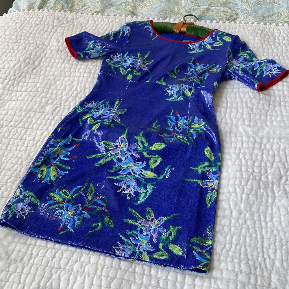 Adolfo Dominguez Sequin Blue Dress Size 40 - image 1